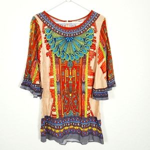 Flying Tomato | Boho Multicolor Printed Tunic Top Medium